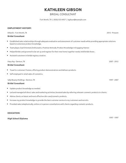 Bridal Consultant Resume