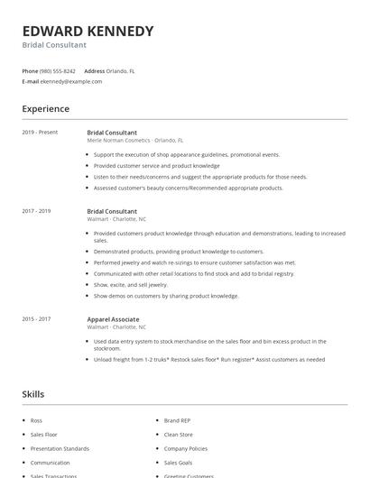 Bridal Consultant Resume