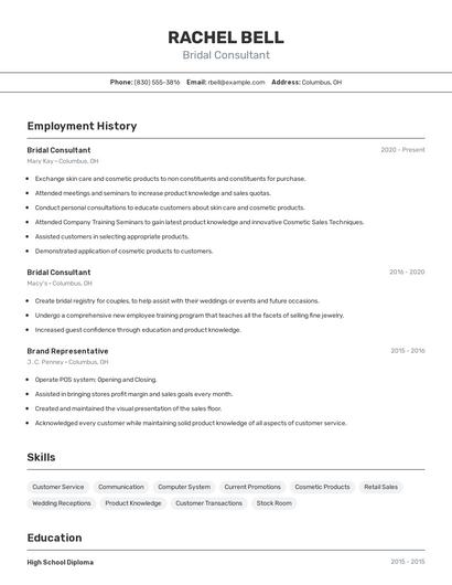 Bridal Consultant Resume
