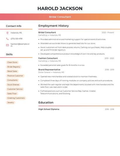 Bridal Consultant Resume