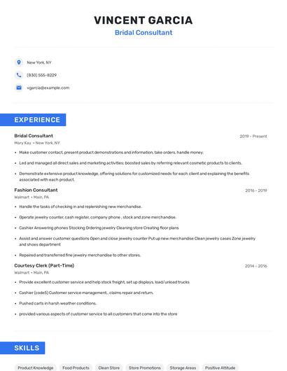 Bridal Consultant Resume