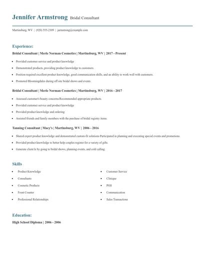Bridal Consultant Resume