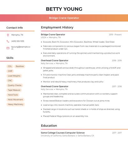Bridge Crane Operator Resume