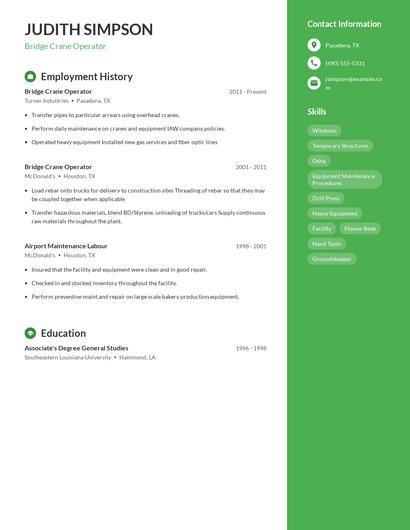 Bridge Crane Operator Resume