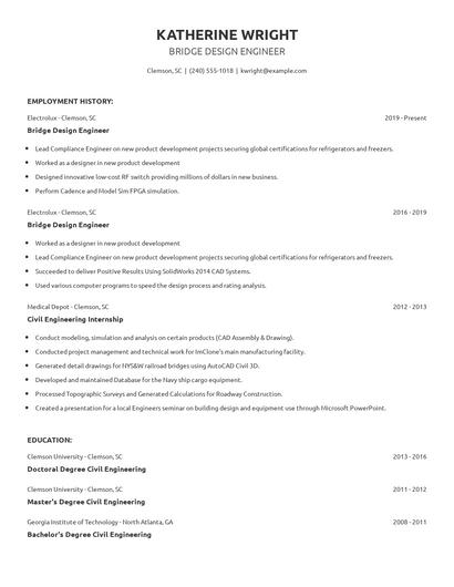 Bridge Design Engineer Resume
