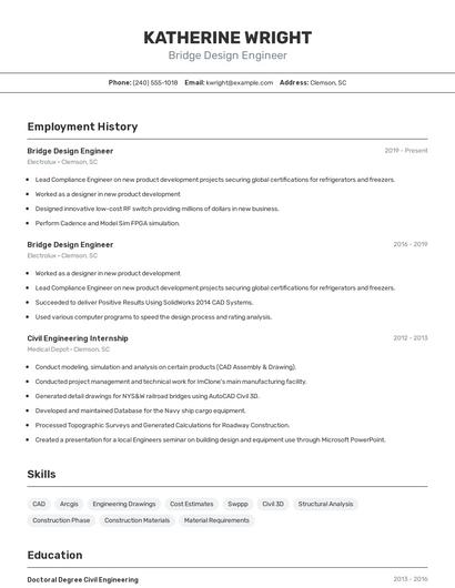 Bridge Design Engineer Resume