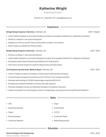 Bridge Design Engineer Resume