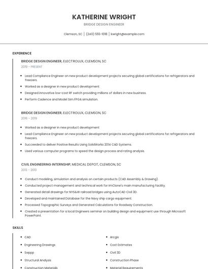 Bridge Design Engineer Resume