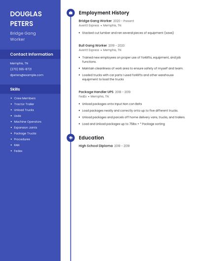 Bridge Gang Worker Resume