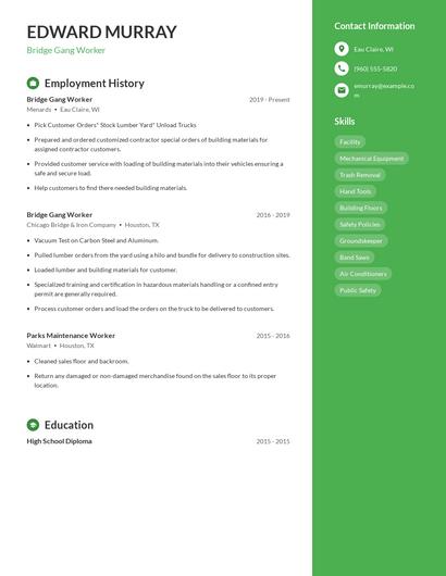 Bridge Gang Worker Resume
