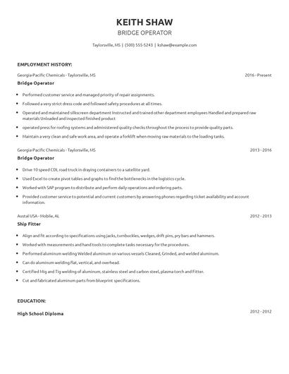 Bridge Operator Resume