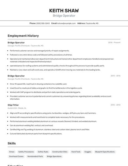 Bridge Operator Resume