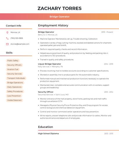 Bridge Operator Resume