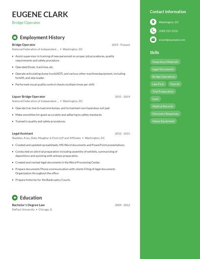 Bridge Operator Resume