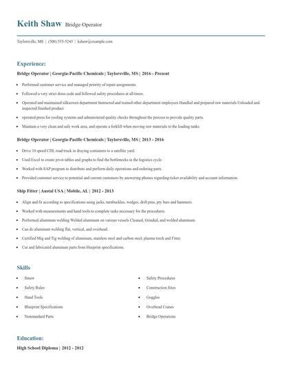 Bridge Operator Resume