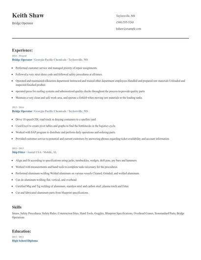 Bridge Operator Resume