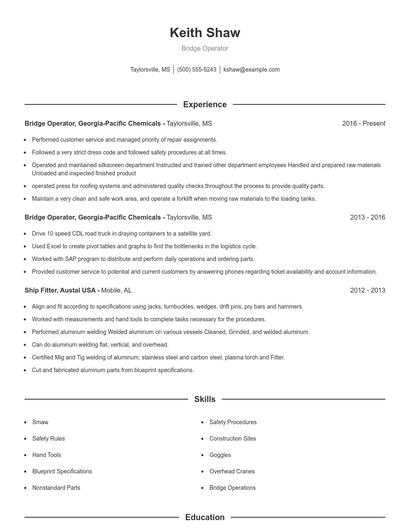 Bridge Operator Resume