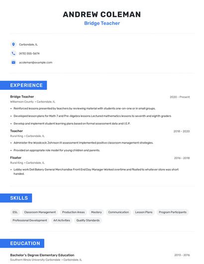 Bridge Teacher Resume