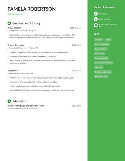 Bridge Teacher Resume