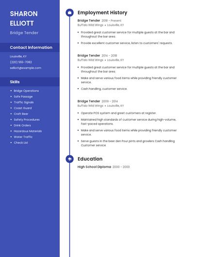 Bridge Tender Resume