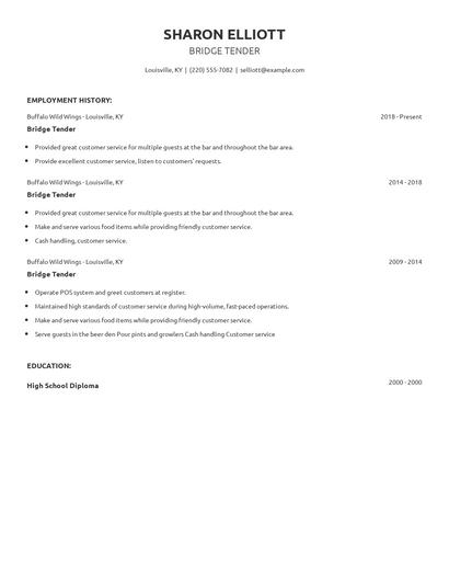 Bridge Tender Resume