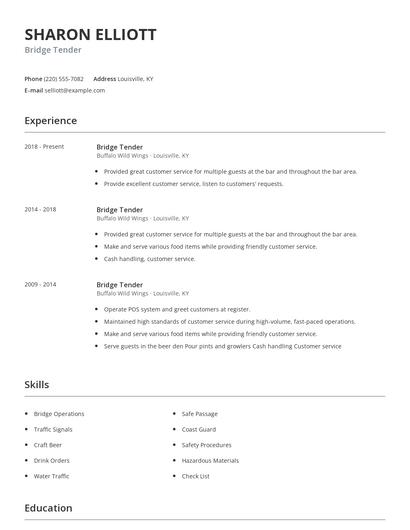 Bridge Tender Resume