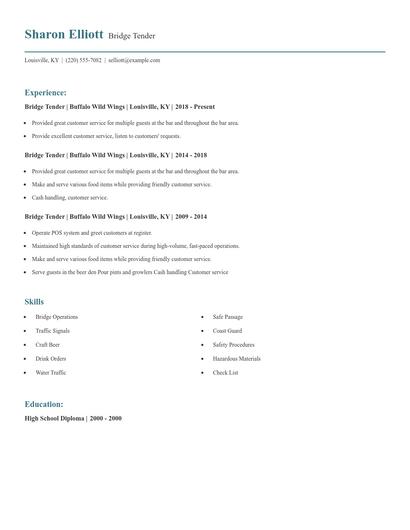 Bridge Tender Resume