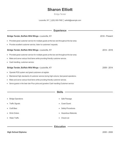 Bridge Tender Resume