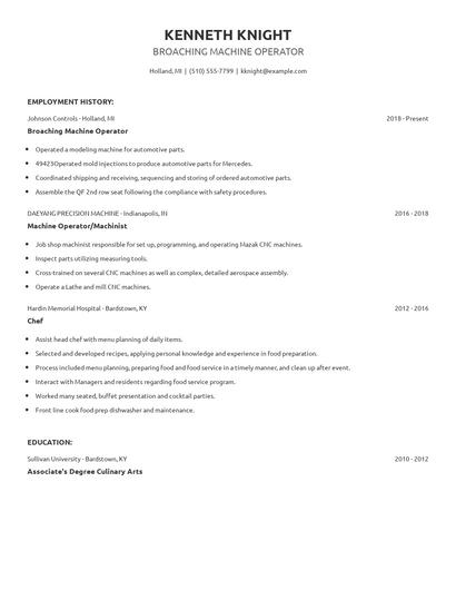 Broaching Machine Operator Resume