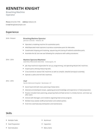 Broaching Machine Operator Resume
