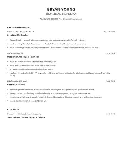 Broadband Technician Resume