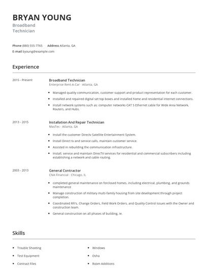 Broadband Technician Resume