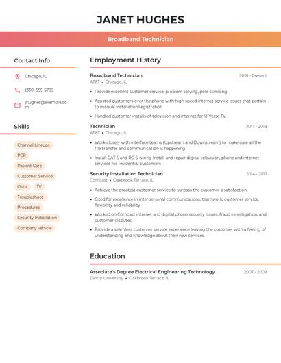Broadband Technician Resume