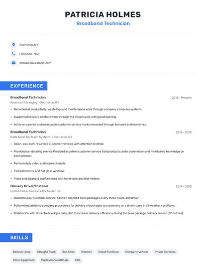 Broadband Technician Resume
