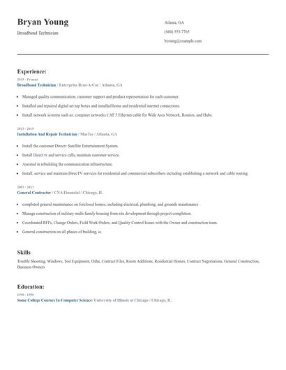 Broadband Technician Resume