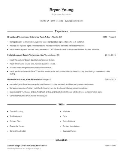 Broadband Technician Resume