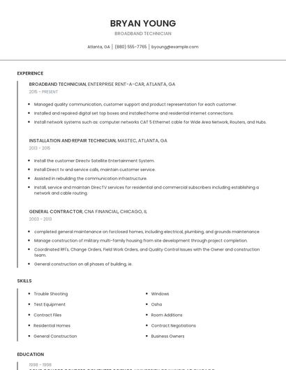 Broadband Technician Resume