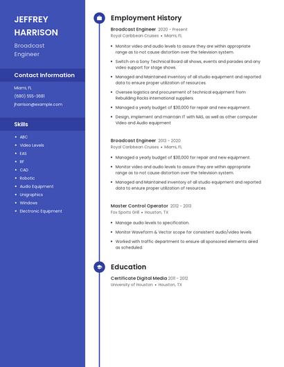 Broadcast Engineer Resume