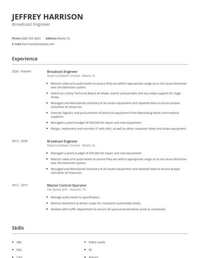 Broadcast Engineer Resume