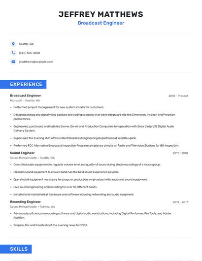 Broadcast Engineer Resume