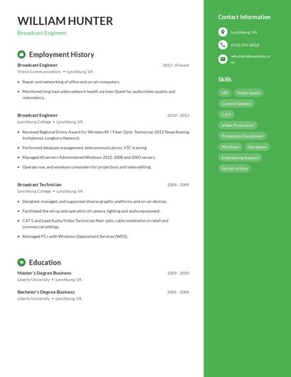 Broadcast Engineer Resume