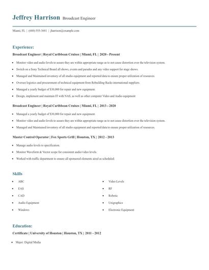 Broadcast Engineer Resume