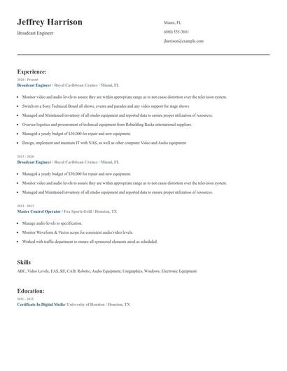 Broadcast Engineer Resume