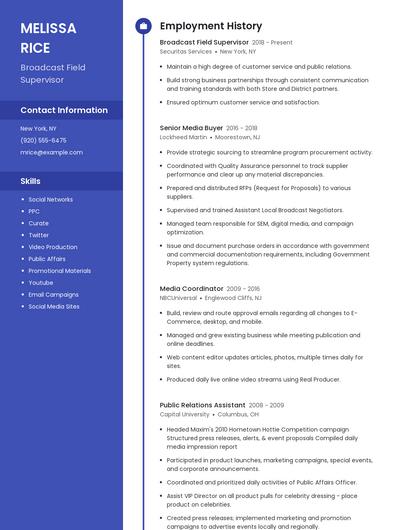 Broadcast Field Supervisor Resume