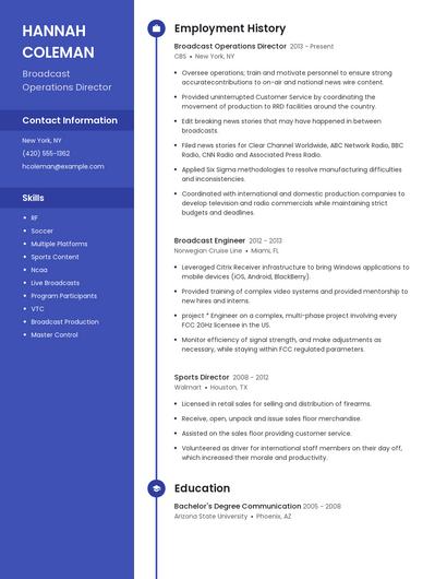 Broadcast Operations Director Resume