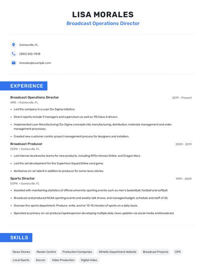 Broadcast Operations Director Resume