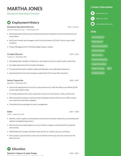 Broadcast Operations Director Resume