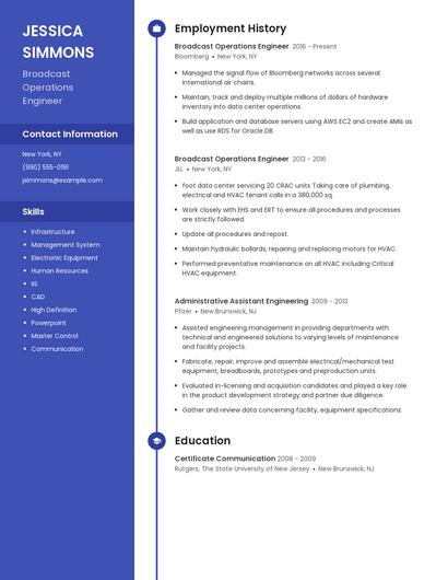 Broadcast Operations Engineer Resume