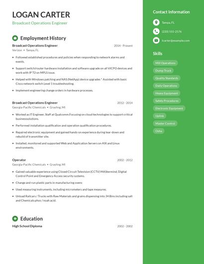 Broadcast Operations Engineer Resume