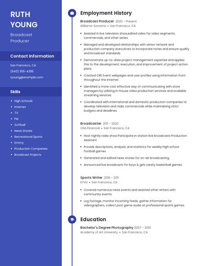 Broadcast Producer Resume